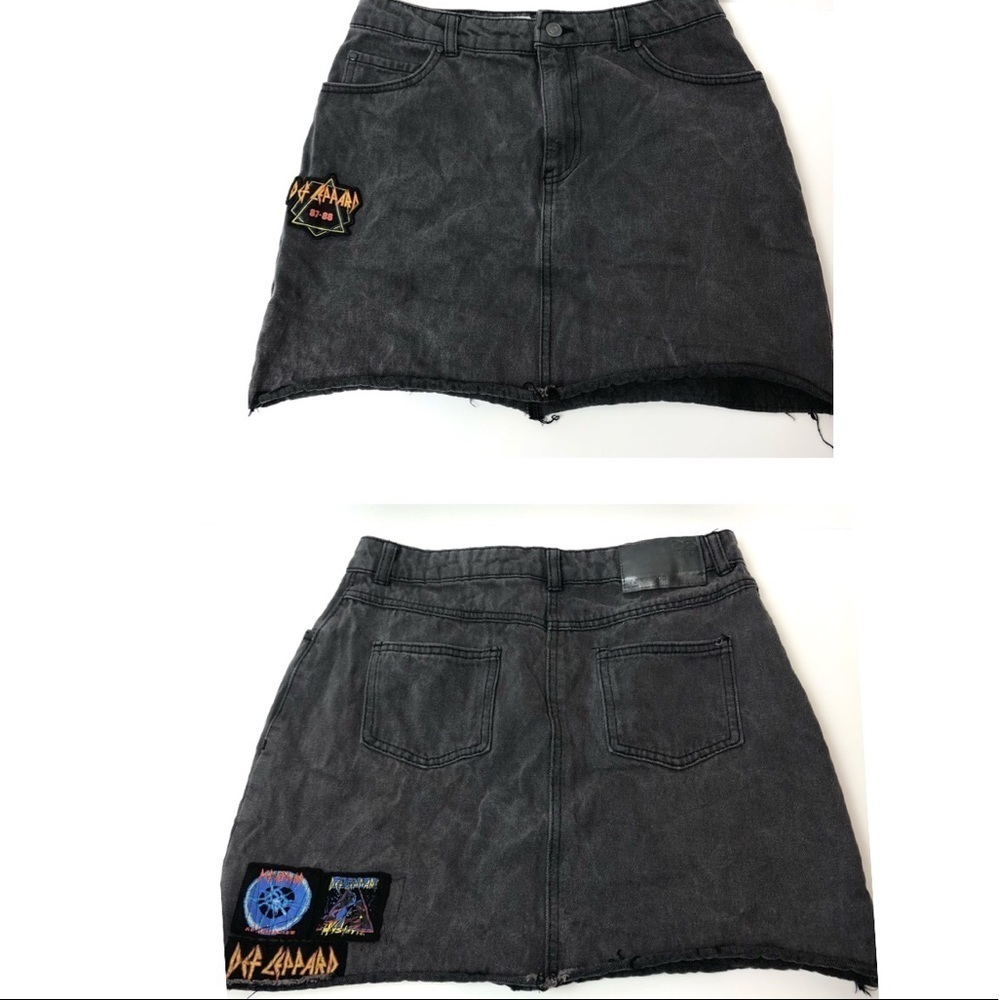 Def Leppard Grey Retro Patch Skirt By Junk Food Clothing – Juniors SZ 7 Small